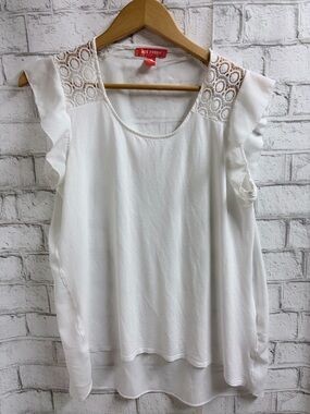 Joe Fresh White Lace-Shoulder Ruffle Sleeve Women's Top